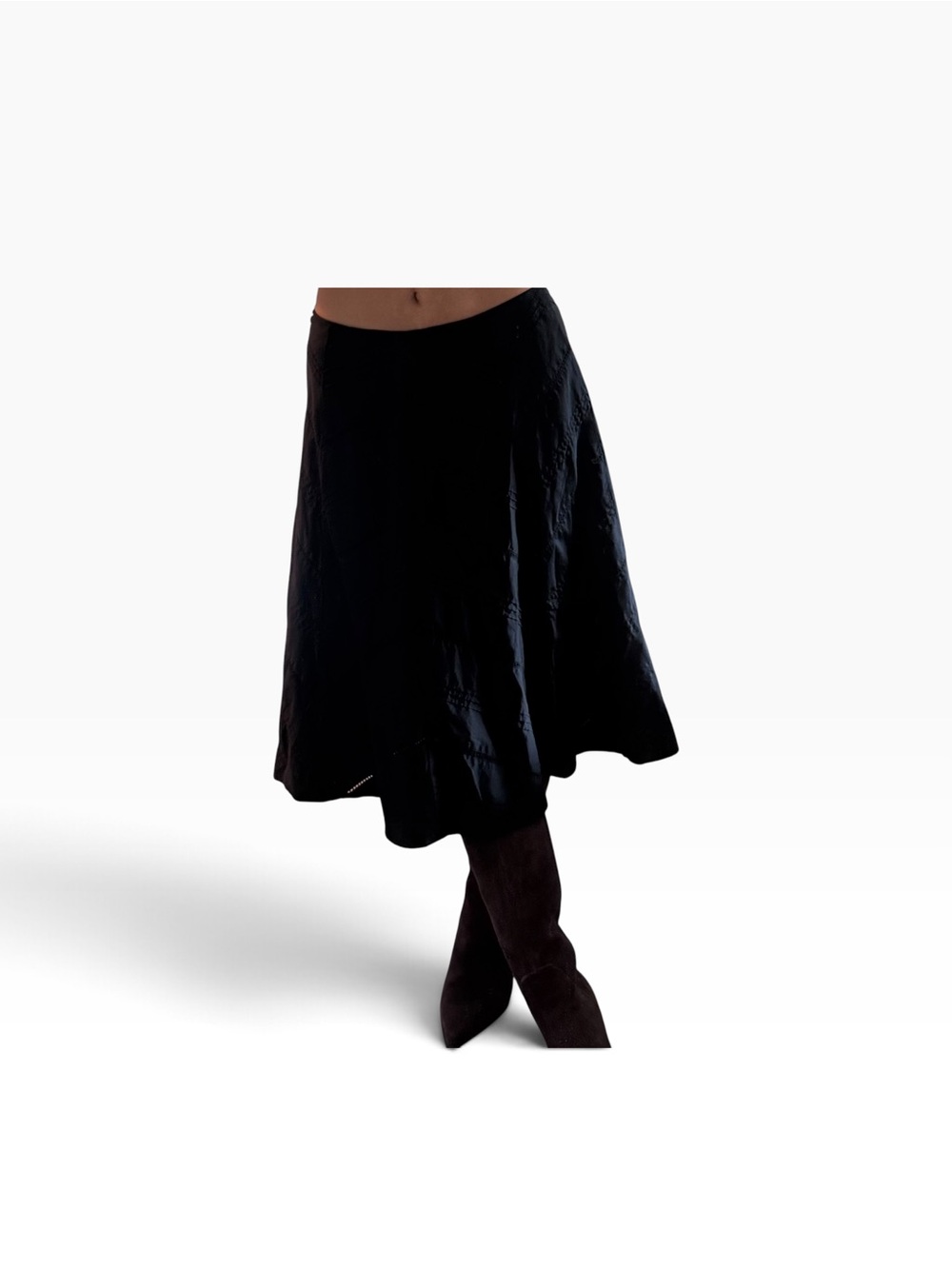 Black Flowy A-Line Midi Skirt Minimalist Romantic